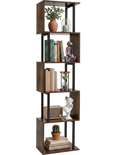 Costway 5-Tier S-Shaped Bookcase Bookshelf Open Cubes Living Room 45507033 New
