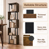 5-tier S-shaped bookshelf in rustic brown features a heavy-duty metal frame and thickened board for durable storage.