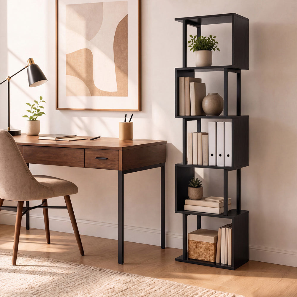5-Tier S-Shaped Bookshelf w/ Open Cubes & Anti-toppling Kits for Living Room-Black - Gallery View 1 of 9