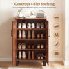 Freestanding wooden shoe rack organizer with 4-tier shelving, perfect for storing various footwear sizes in brown.