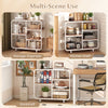 5-tier storage organizer with a metal frame, featuring open shelving for versatile use in living room or kitchen.