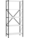 5-tier tall bookshelf with a heavy-duty metal frame and white wooden shelves, ideal for living room or home office storage.