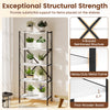 5-tier tall bookshelf with heavy-duty metal frame and thick wooden boards, perfect for organizing plants and decor.