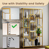 5-tier tall etagere bookcase with open storage shelves, featuring a gold powder-coated metal frame and anti-toppling.
