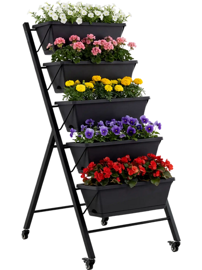 Costway 5-Tier Vertical Raised Garden Bed with Wheels 19126233 New