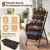 5-tier vertical raised garden bed with wheels, featuring removable planter boxes for flowers and vegetables in a.