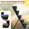5-tier vertical raised garden bed with wheels, staggered design for optimal sunlight and drainage in backyard gardening.