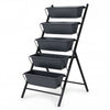 5-tier vertical raised garden bed in black with detachable trays, ideal for indoor and outdoor vegetable planting.