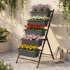 5-tier vertical raised garden bed in black with removable trays, ideal for indoor and outdoor planting.