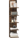 5-tier wall-mounted shelf unit in rustic brown wood grain finish, ideal for versatile storage in any room.