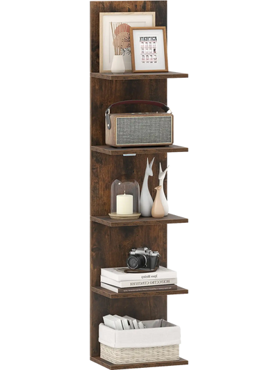 Costway 5-Tier Wall Mounted Bookshelf Wood Grain 95278699 New