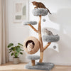 5-Tier Wooden Cat Tree with Woven Condo Plush Perches Jute Posts & Balls-Gray - Gallery View 1 of 10