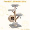 5-tier wooden cat tree with plush perches and woven condo, featuring jute posts and hanging toys for active play.