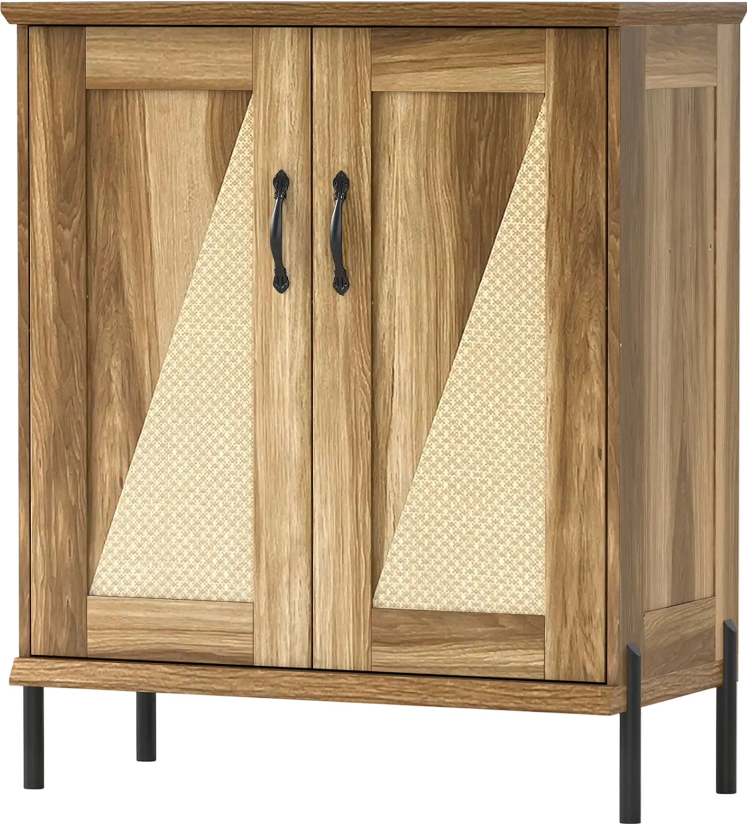 Costway 5-Tier Farmhouse Wooden Shoe Cabinet Woven Rattan Doors 37364711 New