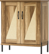 5-tier wooden farmhouse shoe cabinet with woven rattan doors, natural finish, ideal for entryway storage and.