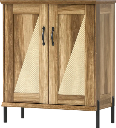 Costway 5-Tier Farmhouse Wooden Shoe Cabinet Woven Rattan Doors 37364711 New