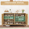 5-tier wooden farmhouse shoe cabinet with woven rattan doors, featuring 3 removable shelves for customizable storage.