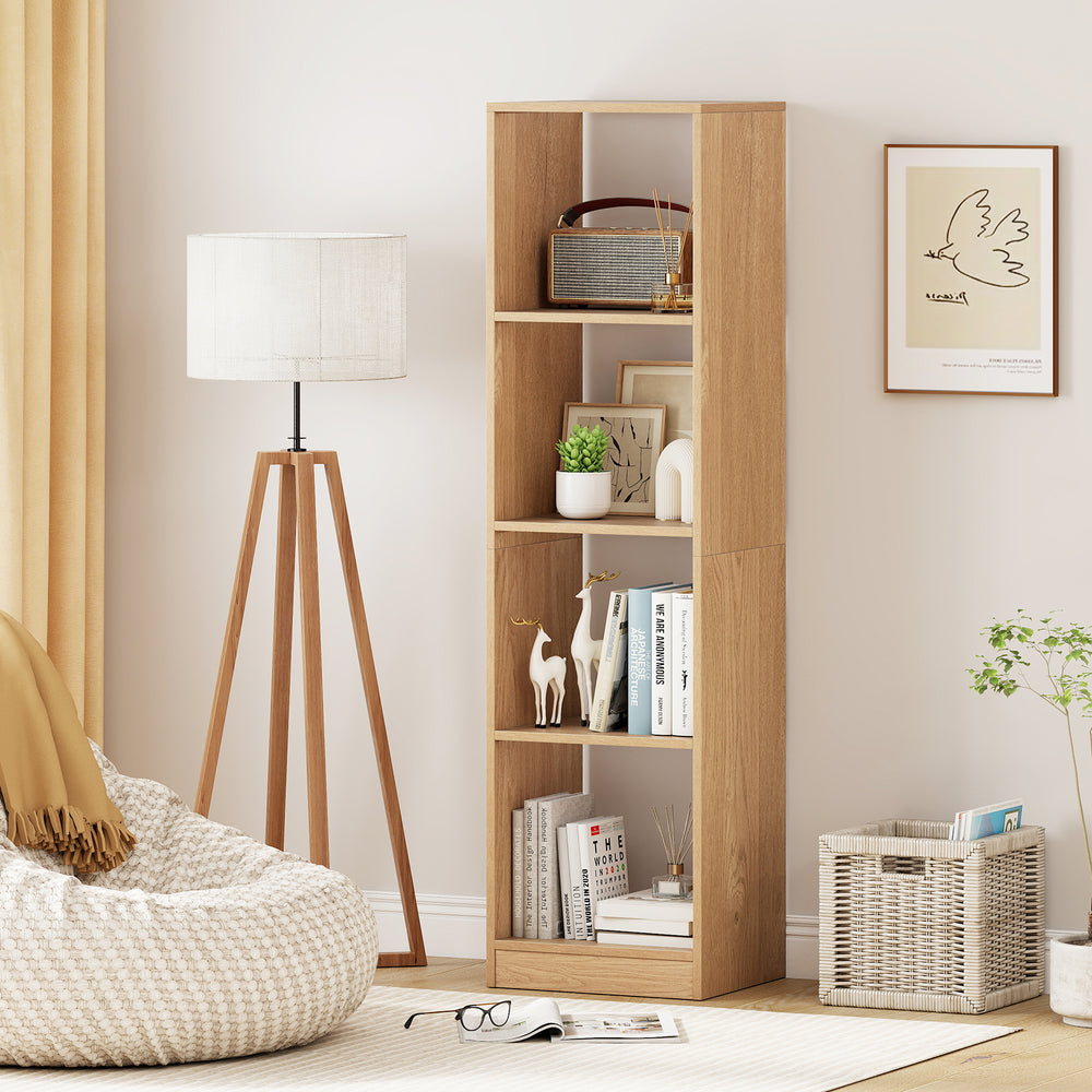 5 Tiers 4-Cube Narrow Bookshelf with 4 Anti-Tipping Kits-Natural - Gallery View 1 of 10