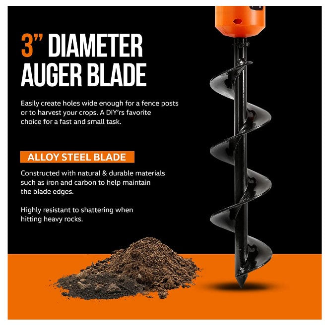 Super Handy GUT141 Electric Earth Auger 20V 4Ah Battery System 12" x 3" Drill Bit 3/4" Shaft New