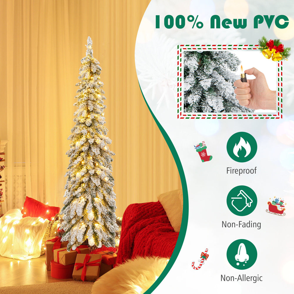 5-foot snow-flocked pre-lit artificial Christmas tree with LED lights, perfect for small spaces and holiday decor.