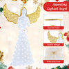 5 ft pre-lit angel with halo, 150 LED lights, and elegant bow, perfect for outdoor holiday decor in any setting.