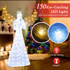 5 ft pre-lit angel with halo and 150 LED lights, designed for outdoor use, perfect for festive home decoration.