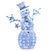 5 ft pre-lit Christmas snowman with top hat, scarf, and 140 cold white lights, ideal for indoor and outdoor decoration.