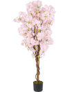 5 FT tall artificial cherry blossom tree with pink flowers, featuring realistic moss and sturdy wood trunk for home.