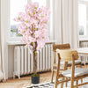 5 FT tall artificial cherry blossom tree with pink flowers, featuring realistic moss and natural wood trunks for home.