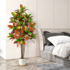 5 FT tall artificial croton plant featuring colorful gradient leaves and realistic moss, ideal for stylish home decor.