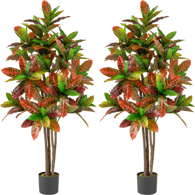 Costway 5' Tall Artificial Croton Plant Gradient Leaves Nursery Pot 284196753 New
