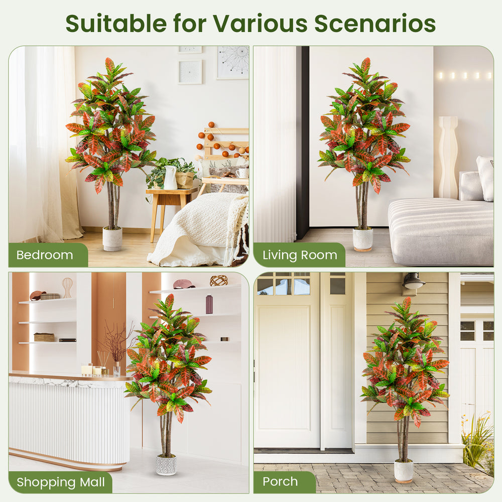 5 FT tall artificial croton plant with vibrant gradient leaves, ideal for adding a pop of color to any living room or.