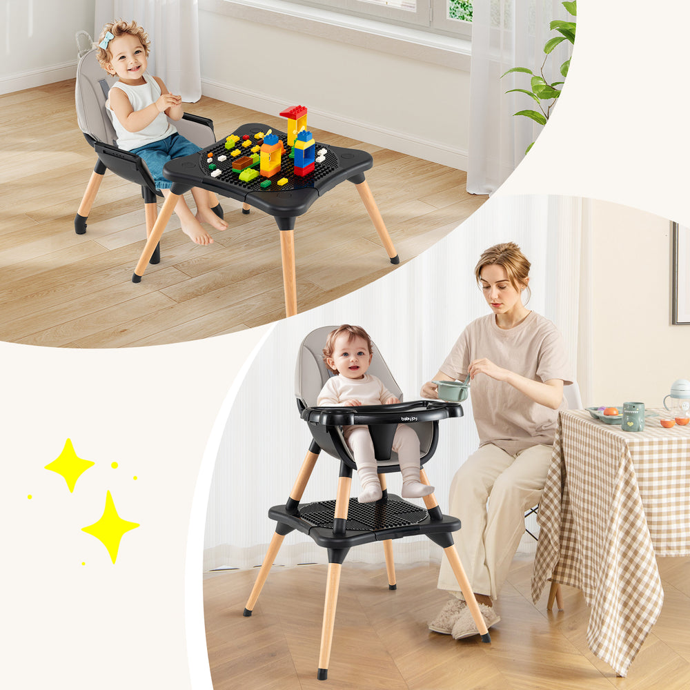 5-in-1 Baby Convertible Wooden High Chair with Detachable Tray-Black - Gallery View 1 of 9
