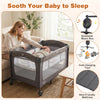 5-in-1 bedside bassinet in gray with adjustable height, mesh panels, and detachable changing table for safe co-sleeping.