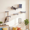5-in-1 gray cat wall shelves with condo, scratching post, and plush surfaces for playful and cozy indoor spaces.