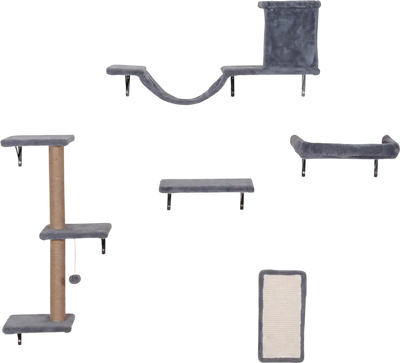 Costway 5-in-1 Wall Mounted Cat Shelves Condo Bridge Perch Scratching Post Board 94303141 New