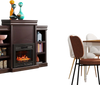 5-in-1 Complete Dining Room Set: Extendable Table, 4 Chairs, Electric Fireplace, Media Console & Bamboo Sideboard