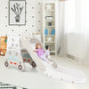 Convertible toddler slide set in gray featuring a car design, includes slide, art easel, and book rack for fun playtime.