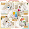 5-in-1 convertible toddler slide set featuring a slide, climber, art easel, book rack, and building block stand in gray.