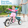 Detachable baby stroller tricycle in blue with adjustable canopy and steerable push handle for safe outdoor fun.