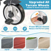 Close-up of the upgraded all-terrain wheels on the 5-in-1 detachable baby stroller tricycle, designed for stability on.