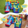4-in-1 inflatable bounce castle with slide, basketball hoop, and climbing wall for indoor parties or outdoor fun.