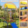 Kids enjoy bouncing on the trampoline of this 5-in-1 swing set with a sturdy design and protective mesh enclosure.