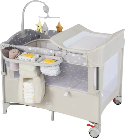 Costway 5-in-1 Portable Baby Bedside Bassinet Diaper Changer Playpen 48972316 New