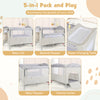 5-in-1 portable baby bedside sleeper in beige, featuring a changing table, playpen, and breathable fabric for comfort.