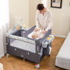 5-in-1 Portable Baby Beside Sleeper Bassinet Crib Playard with Diaper Changer-Gray - Gallery View 1 of 11