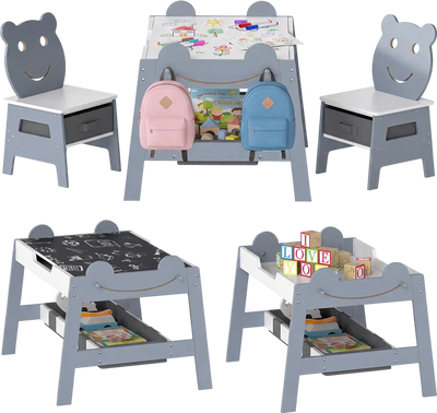 Costway 5-in-1 Toddler Table & 2 Chairs Art Desk Set Reversible Chalkboard Whiteboard 44904286 New