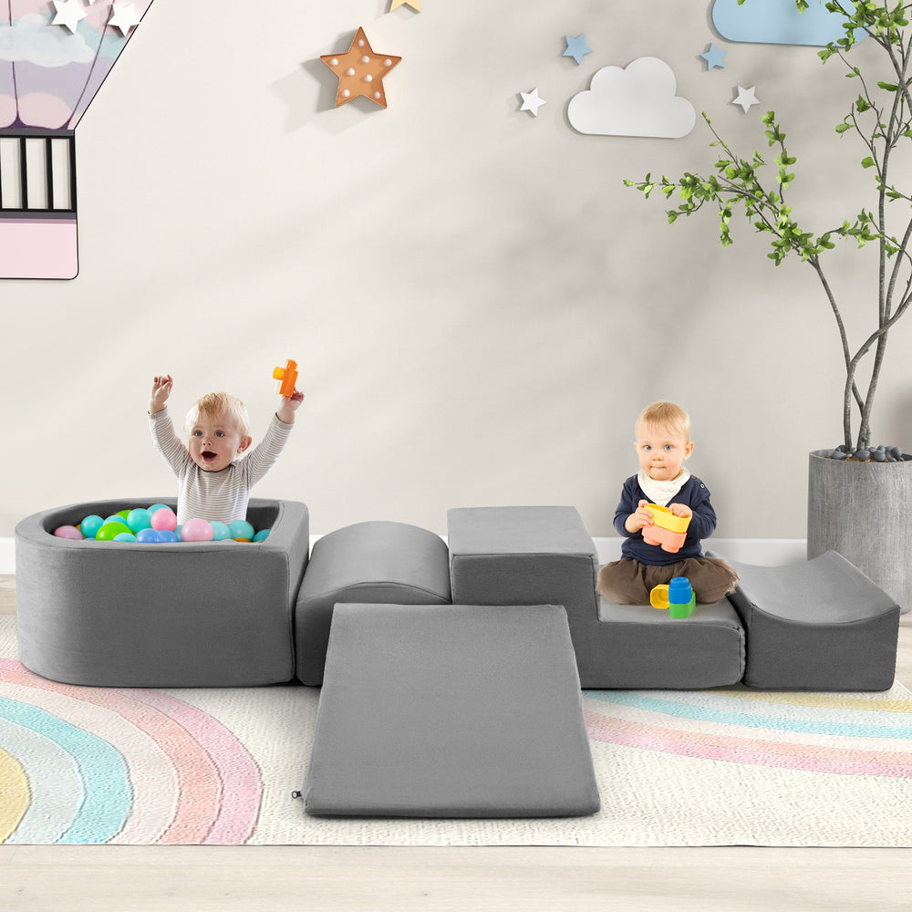 5-Piece Climb and Crawl Playset with Ball Pit for Kids-Gray - Gallery View 1 of 10