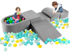 5-piece gray climb and crawl playset with slide, step, and ball pit, designed for kids' creativity and safe play.