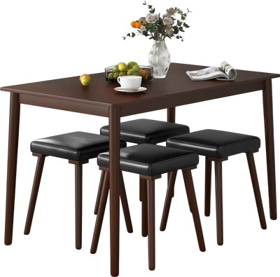 Costway 5 Piece Counter Height Dining Table Set for 4 w/ 4 Upholstered Stools Rubber Wood Legs 24978135 New